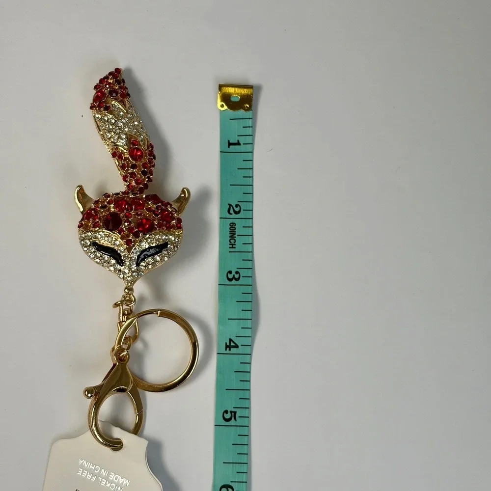 Boutique Fox Keychain Moving Tail‎ Red Rhinestone Gold Bling Bag Charm Y2K Gift